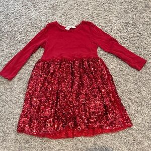 Red Sequin Long Sleeve Dress